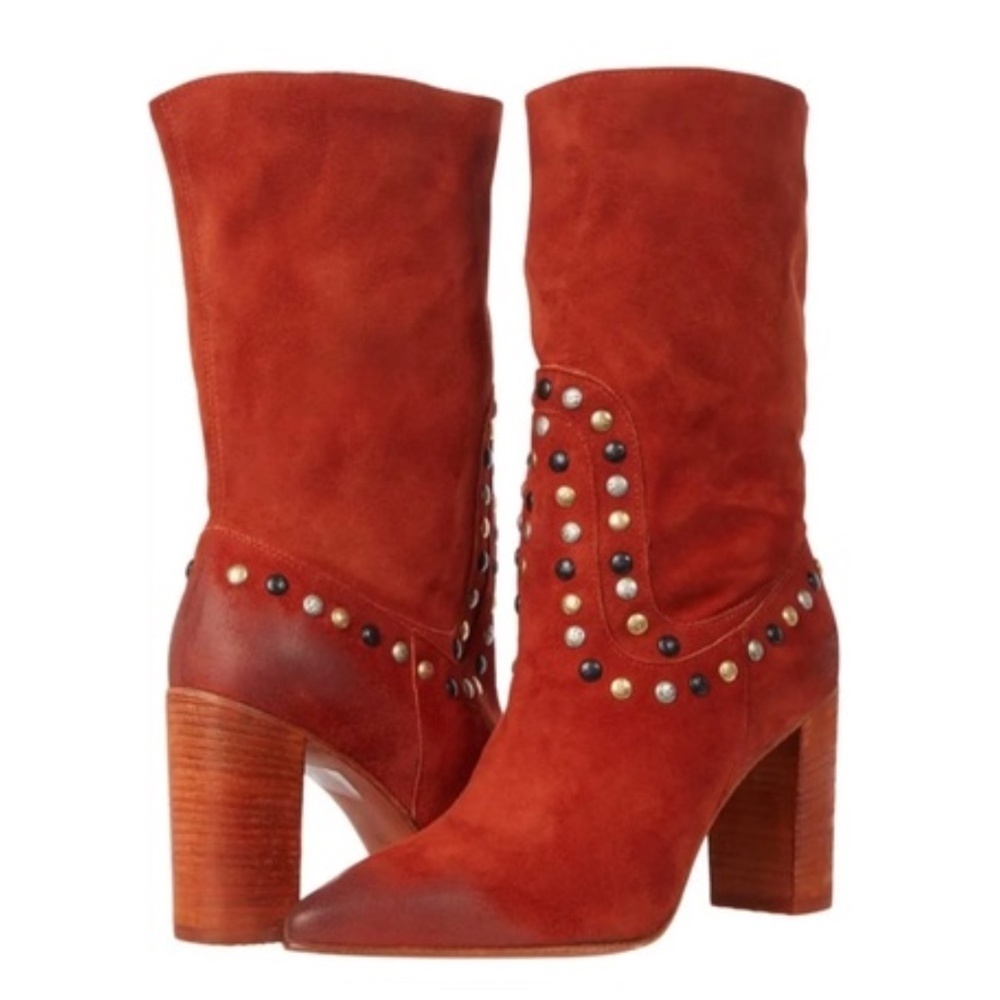 NEW Free People Dakota Studded Suede Western Boot in Ginger Snap Sz. 39.5 (9.5)